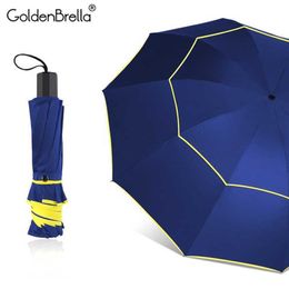 Paraguas grande de calidad 130 cm doble capa plegable lluvia mujeres 10 costillas a prueba de viento Paragua moda negocios grandes hombres 210626