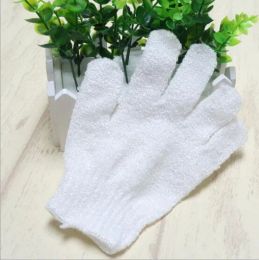 Gants de douche de nettoyage du corps de qualité, en Nylon blanc, exfoliants, à cinq doigts, en Fiber douce, pour Massage, nettoyant