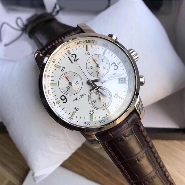 Montres de marque de qualité 40 mm 1853 T17 1 586 52 en acier inoxydable Cadran blanc Quartz Chronographe Bandes de cuir Excellente montre pour homme Wat273a