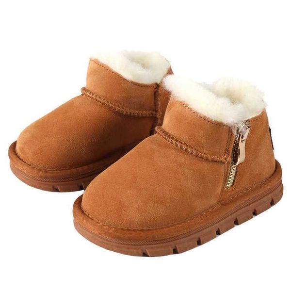 Chaussures en laine et coton pour enfants, bottes courtes épaisses, chaudes et antidérapantes pour garçons et filles, en cuir et peluche, chaussures d'hiver pour bébés