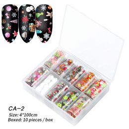 autocollants de Noël de qualité 10 Rouleaux Nail Foils Mixte Nail Art Autocollants Coloré Transfert Feuille Wraps Adhésifs Stickers Papier Ongles Décoration