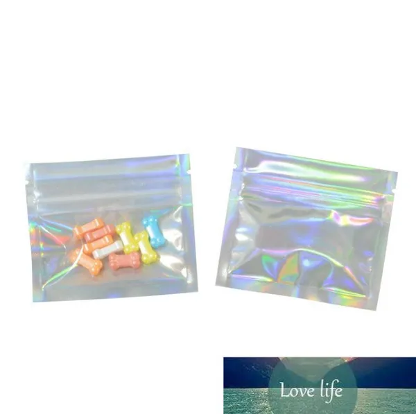 Qualité Effacer Mini Zip Lock Holographique Mylar Sacs D'emballage 100 pcs Coloré Arc-En-Échantillon Puissance Sacs D'emballage Pilules Sac De Stockage 7.5 * 6.5 cm