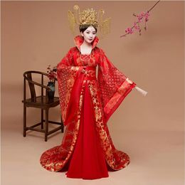 Roupas de qualidade Original Imperial Princess Hanfu traje Red Tail Outfit Mangas largas Dominador Casamento da Rainha Chinesa Dr242x