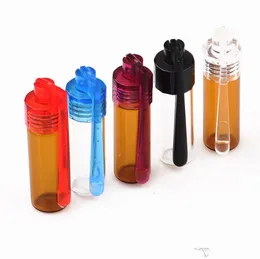 Qualité coloré 36mm 51mm taille de voyage bouteille en plastique acrylique tabac à priser reniflard distributeur verre pilule cas flacon conteneur avec cuillère