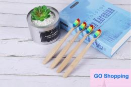 Qualité tête colorée brosse à dents en bambou en gros environnement en bois arc-en-ciel brosse à dents en bambou soins bucco-dentaires poils souples avec boîte livraison gratuite
