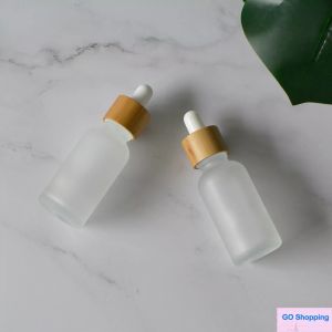 Conteneur d'emballage cosmétique de qualité, flacon compte-gouttes en bois de bambou naturel de 30ml, flacon compte-gouttes en verre givré avec bouchon en bois