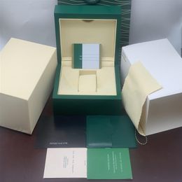 Kwaliteit Dark Green Watch Box Gift Case For Watches Boekje Afdrukbare kaarttag en papieren in Engelse Zwitserse topmannen Horloges Box235A