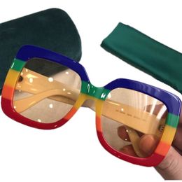 qualité design g0083s carré bigrim lunettes de soleil arc-en-ciel patchwork planche dégradé lunettes de soleil uv400 pour les femmes 5524140 mode femelle300J