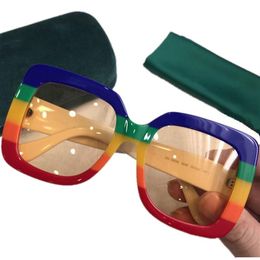 Kwaliteitsontwerp G0083S vierkante bigrim zonnebril regenboog patchwork plank gradiënt zonnebril UV400 voor vrouwen 5524140 mode vrouwelijk311c