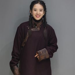 Qualité Vêtements ethniques Hommes Hiver Lhasa Noble Veste Peluche Tibétain Top Costume Traditionnel Tibet Tendance Coton Manteau pour Femmes