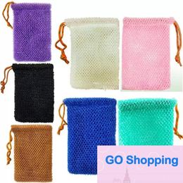 Kwaliteit Exfoliërende Mesh Zakken Saver Pouch Voor Douche Lichaamsmassage Scrubber Natuurlijke Organische Ramee Zeephouder Tas Pocket Loofah Bath Spa Bubble Foam met Trekkoord