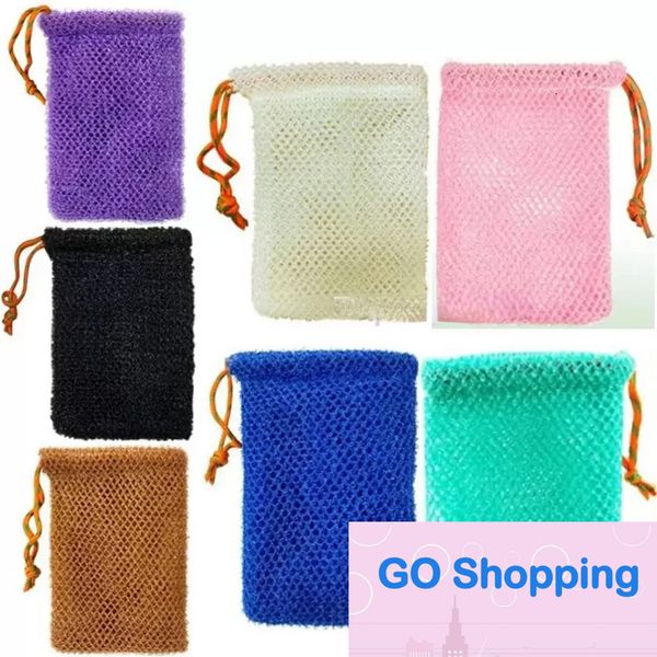 Bolsas de malla exfoliantes de calidad, bolsa de ahorro para ducha, masaje corporal, depurador, jabón de ramio orgánico natural, bolsa de bolsillo, lufa, baño, spa, espuma de burbujas con cordón