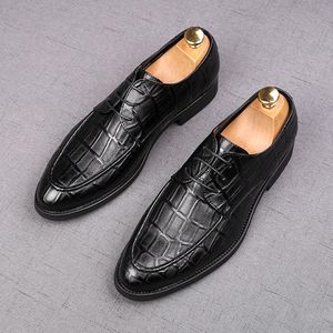 Kwaliteit mode High Men S Peited Toe Lace Up Alligator Casual Oxford trouwjurk Rijdt Homecoming Business Shoes Caual Dre Buine Hoe