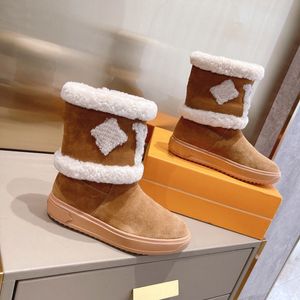 Clásicos Botas de nieve de invierno Diapositivas de piel real Cuero Impermeable Cálido Rodilla Botas altas Botines de moda con caja por shoe10 10