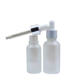 Kwaliteit Vorst glas druppelaar fles zilvergoud deksel witte rubberen top lege cosmetische verpakkingscontainer etherische oliedossier 5 ml 10 ml 15 ml 20 ml 30 ml 50 ml 100 ml