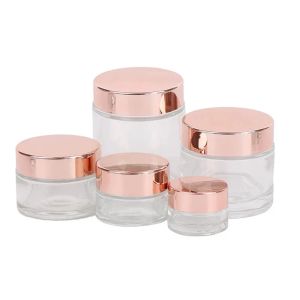 Kwaliteit mat glazen potten crème flessen cosmetische containers met roségouden dop 5 g 10 g 15 g 20 g 30 g 50g 100 g lotion lippenbalsempakkingfles
