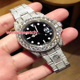 Kwaliteit Volledige Big Diamond Watch Iced Out Horloge Automatisch 40MM Heren Waterdicht zilver Roestvrij staal 3 kleuren Gezicht Grote diamant B219o