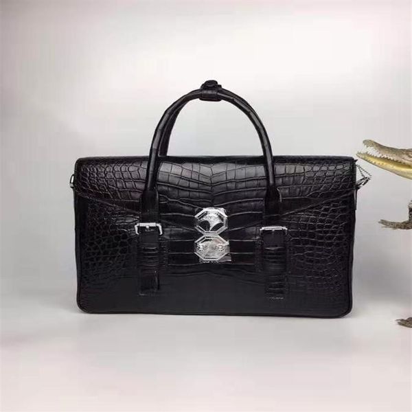 Calidad Genuina Real Crocodile Piel Belly Men Business Bolet Boltop bolsita con hardware de acero inoxidable2914