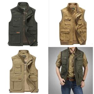 Kwaliteit High Classic Reporter Travel Vest 100% katoenen mannen vracht Mouwloze jas Multi-zakken Tactische kleding voor mannelijke M-4XL 210923