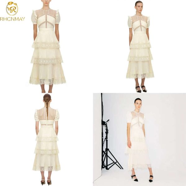 Quality High Runway Self Portrait Designer Dress Femme Summer Patchwork Vintage Ruffles Lace A-Line Slim Maxi Midi 210506