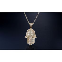 Volledige strass zirkoon hiphop Bling hanger ketting cross link ketting 24 inch uit vrouwen mannen paar ijs hamsa met CZ-sieraden