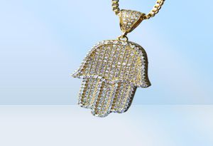 Kwaliteit hiphop bling doos ketting 24inch vrouwen mannen koppelen goud zilveren kleur ijsje uit hamsa hand hanger ketting met CZ333B2531411