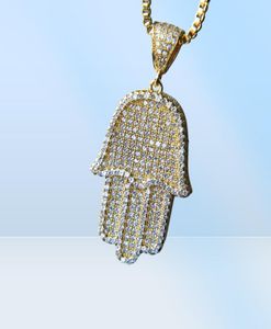 Chaîne de boîte Bling Hip Hop Quality 24inch Femmes hommes couple Couleur argentée or Iced Out Hamsa Hand Pendant Collier avec CZ333B8406464