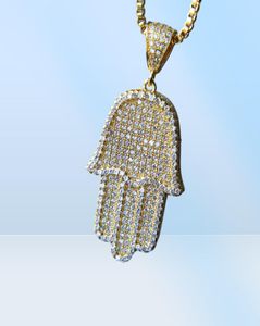 Kwaliteit Hip Hop Bling Box Chain 24Inch Vrouwen Mannen Paar Goud Zilver Kleur Iced Out Hamsahand Hanger Ketting met Cz333b9989001