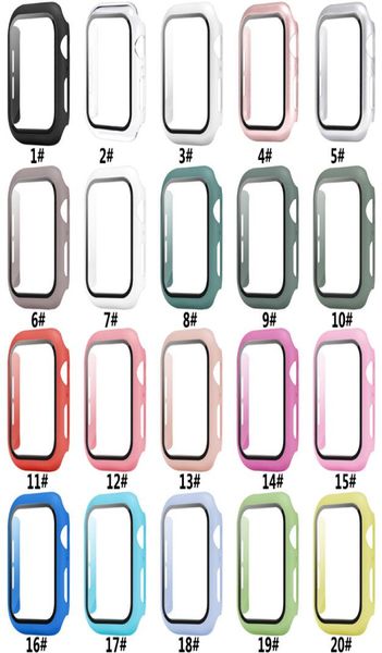 Cas durs PC Iwatch PC avec verre trempé 38 mm 42 mm 40 mm 44 mm pour la couverture de montre Apple Protector en plein écran7848823