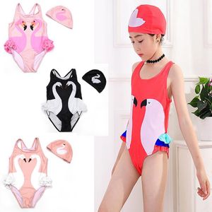 One-Pieces Kids Badmode Romper Jumpsuit Meisjes Badpak Hoed Baby Flamingo Swan Mode Prinses 1 Stuk Kinderen Bikini Beach Wear Kleding Gratis GLB 1-12Y YY014