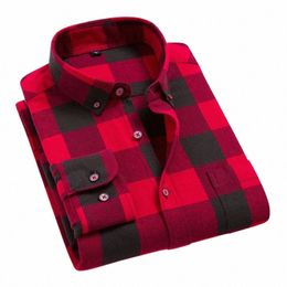 Men de qualité Flanelle Brossed Plaid Shirt 100% Cott Cott Spring Automne Casual LG Sleeve Shirts Soft Comfort Slim Fit Brand pour Man H2OC #