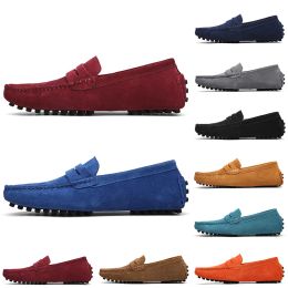 Qualité Hommes NewHigh Top Robe Chaussures en daim sans marque Noir Bleu foncé Vin Rouge Gris Orange Vert Marron Hommes Slip sur Chaussure en cuir paresseux OVG