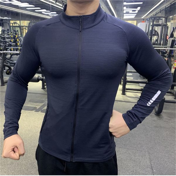 Chaqueta deportiva de calidad para hombre, camisetas de manga larga con cremallera, abrigos elásticos para gimnasio de secado rápido, sudaderas para correr para hombre, S-3XL