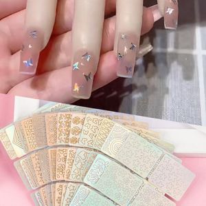 Calidad Nuevo Salón 24 Tipo Hollow Laser Nail Art Etiqueta engomada Plantilla Set Gel Polaco Nail Vinilo Tip Guía de transferencia Plantilla Calcomanías de uñas Pegatinas