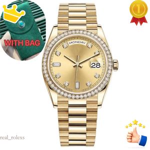 Calidad Orologio Reloj de pulsera con diamantes altos Reloj mecánico automático para hombre 36/41 mm Bisel de diamantes de acero inoxidable completo Reloj de oro luminoso resistente al agua Montre De