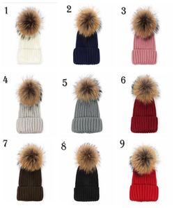 Qualité amovible véritable vison fourrure de renard Pom Poms balle acrylique bonnets hiver chaud plaine chapeaux adultes Slouchy hommes femmes neige chaud chapeau 1153486