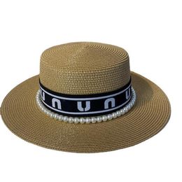 Ruban de qualité perle casquette à dessus plat abordable luxe mode vent Vintage haut-de-forme voyage en plein air Protection solaire à large bord herbe