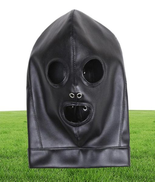 Masque respirant en cuir PU souple de qualité, capuche, bouche ouverte, yeux, aspect mouillé, R528526764