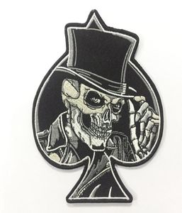 Spades Top Hat Skull Broidered Iron on Patch Motorcycle Biker Club MC Front Jacket Veste Patch Embroderie détaillée 5752392