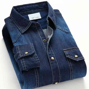 Qualité Printemps Automne Hommes Denim Chemise Mince Doux 100% Coton Deux Poches Slim Fit Jeans Cowboy Streetwear Hommes Chemises À Manches Longues 210809