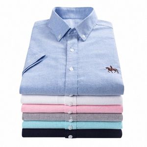 Kwaliteit Zomer 100% Katoen Oxford Shirt Heren Korte Mouw Geborduurd Paard Casual Solid Dr Shirts Mannen Plus Size 5XL 6XL 887Q #