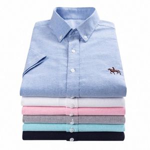 Qualité d'été 100% Cott Oxford Shirt hommes à manches courtes brodé cheval décontracté solide Dr chemises hommes grande taille 5XL 6XL b5tl #