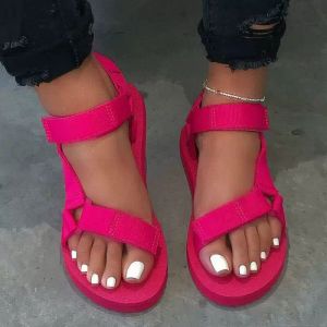 Qualité femmes sandales sangle en Nylon plate-forme compensées talon bas léger coloré vacances plage chaussures décontractées dames femme