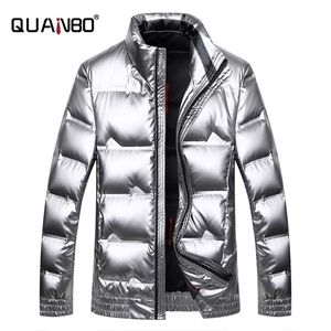 Quanbo Silver Shiny Heren Winterjas Fashion Stand Kraag Warm Dikke Duck Down Short White Puffer Jacket Men Parka 201127