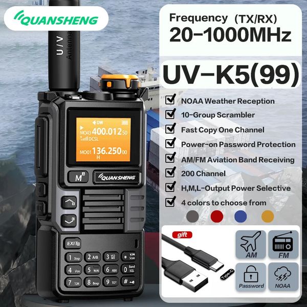 Quansheng UV-K6 Walkie Talkie 5W Band Air Radio Tyep C Charge UHF VHF DTMF FM Scrambler NOAA Fréquence sans fil bidirectionnelle CB Radio 240430