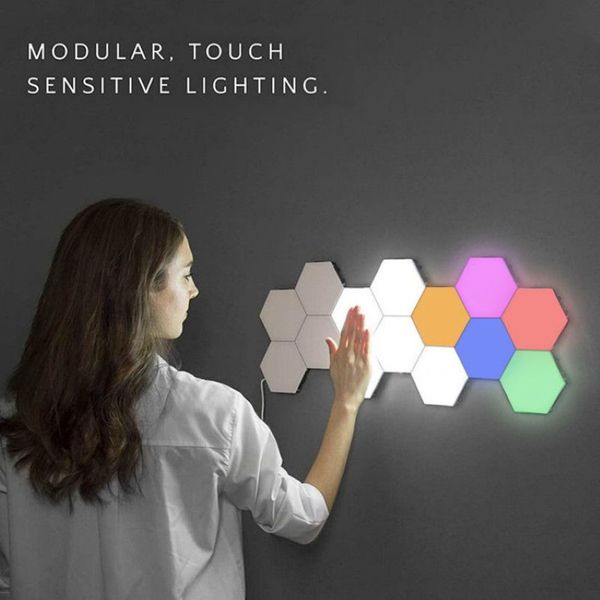 Luz cuántica Sensor táctil Luces nocturnas Luz LED hexagonal Lámpara de pared táctil modular magnética Decoración para el hogar creativa Lámpara de noche de color C1279z