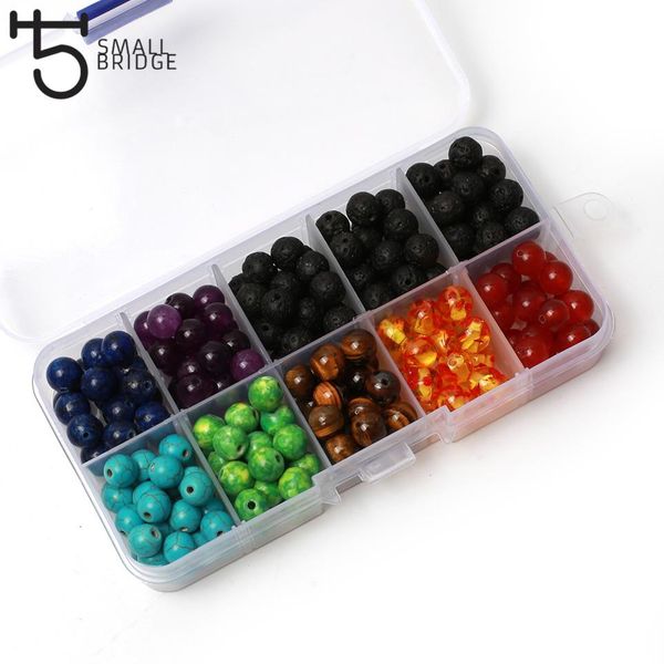 Quartz 8 mm Natural 7 Chakra Lava Stone Beads Kit pour les bijoux faisant des accessoires de bricolage colorés Perles de pierre ronde en gros 200pcs / ensemble