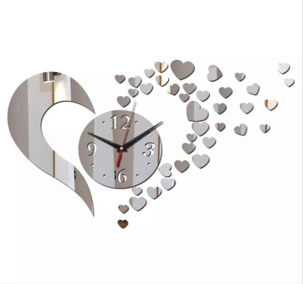 Quartz acrylique horloge murale salle d'arrivée argent grande fleur design moderne luxe 3d miroir horloges montre 5756734