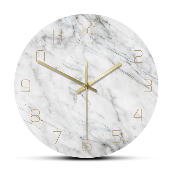 Quartz Analogique Calme Marbre Horloge Murale 3D Chic Blanc Marbre Imprimer Moderne Montre Murale Ronde Nordique Créativité Décor À La Maison De Mode LJ200827