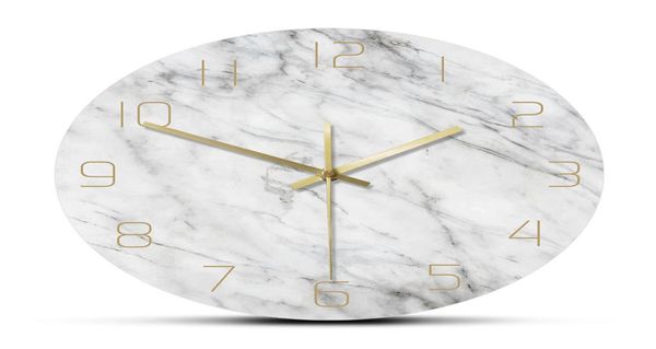 Quartz analogique en marbre silencieux horloge murale 3d chic marbre blanc imprimer moderne mural rond montre nordique créativité décor intérieur mode lj202561377